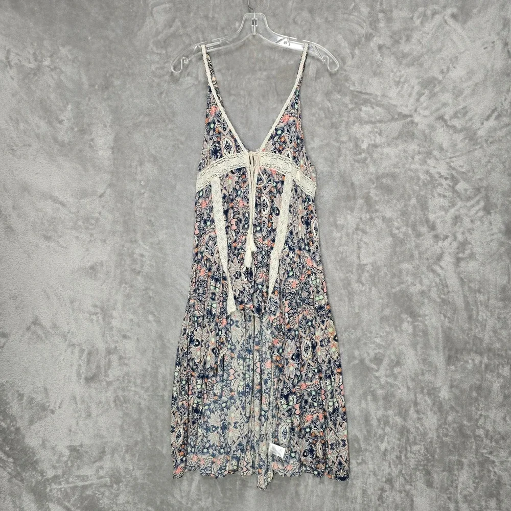 Umgee Women M Paisley High Low Top Crochet Lace Boho Festival Tie Front Coastal - Picture 10 of 11